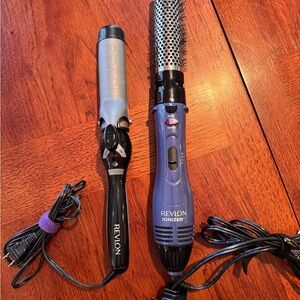 Revlon Purple and Black Ionic Rotating Hot Air Brush and 2” Curling Iron Set